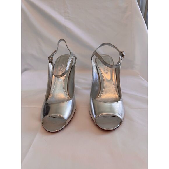 Sergio Rossi Silver Peep-Toe Heels Size 8.5 - Picture 3 of 10